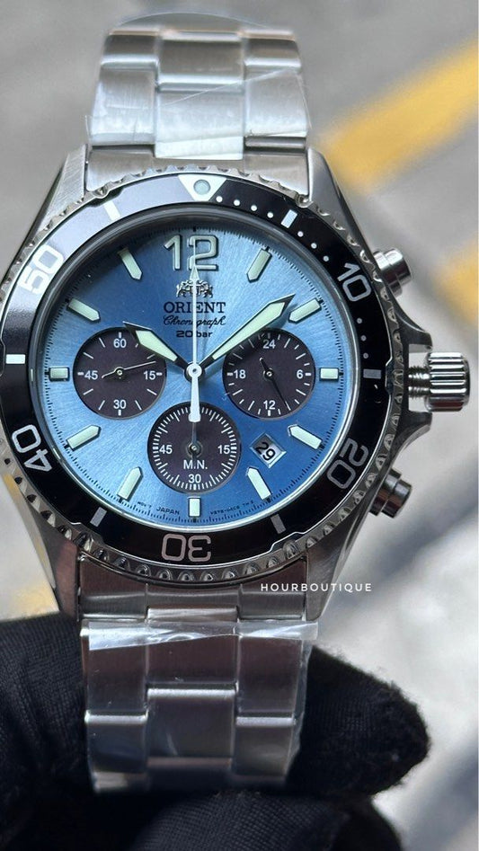 Brand New Orient Mako Sapphire Solar Powered Ice blue Dial Divers Watch RA-TX0206L