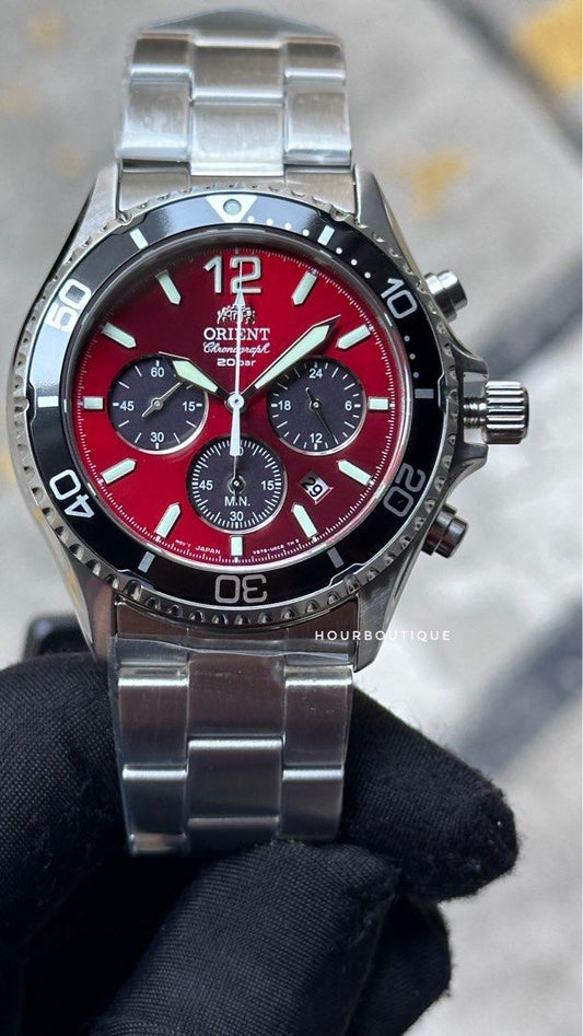 Brand New Orient Mako Sapphire Solar Powered Red Dial Mens Divers Watch RA-TX0207R