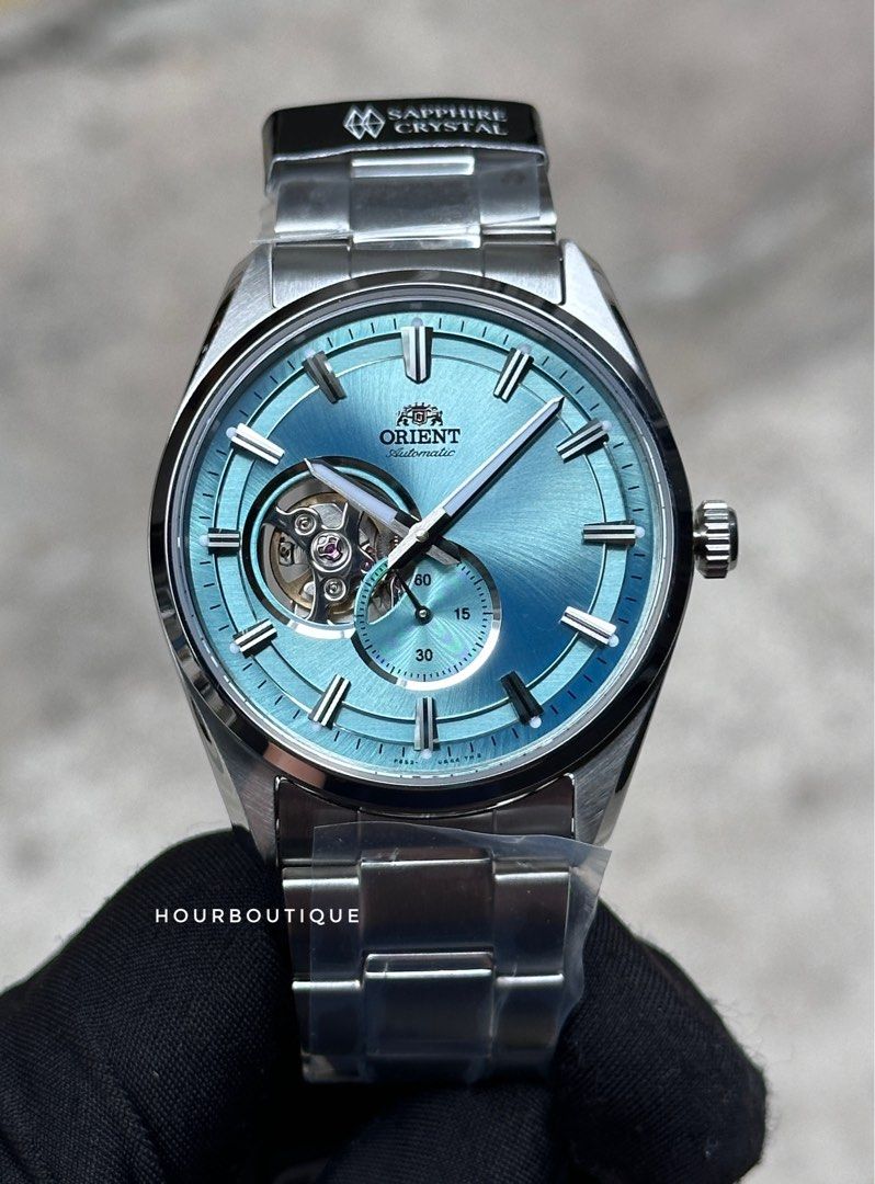 Brand New Orient Sky Blue Dial Open Heart Mens Automatic Watch RA-AR0009L