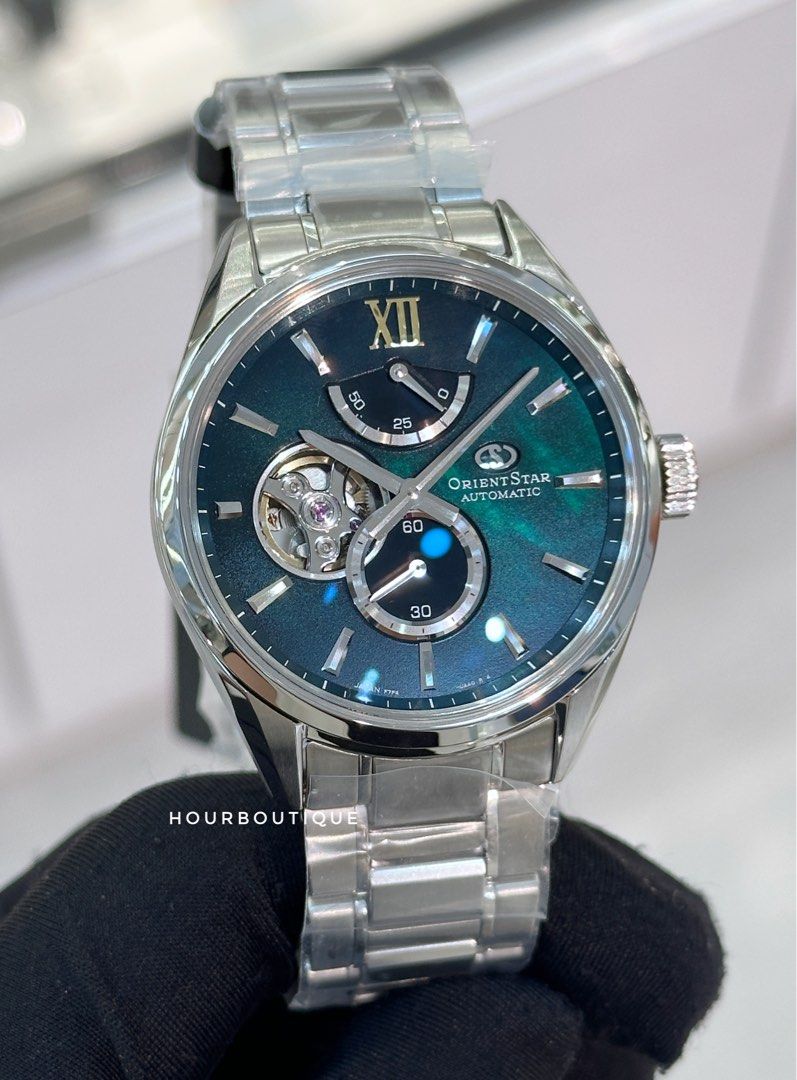 Brand New Orient Star Green Pearl Dial Open Heart Automatic Watch RE-ABY0005A
