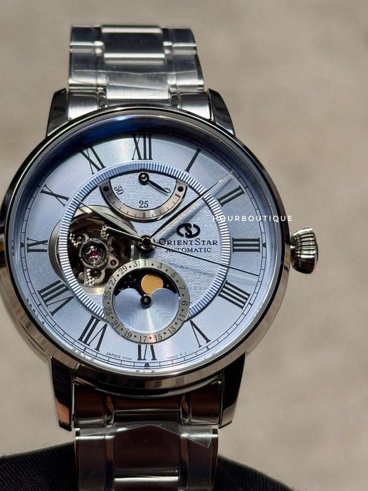 Brand New Orient Star Latest Sky Blue Dial MoonPhase Automatic Watch RE-BT0007L 190pc