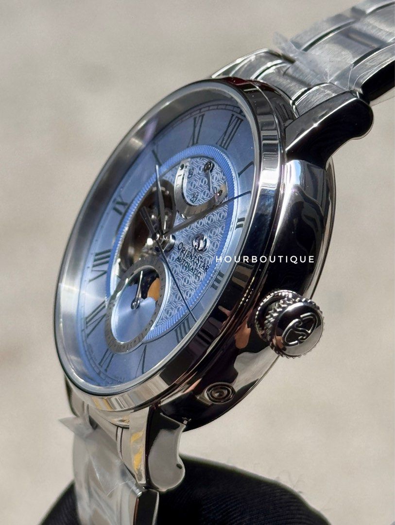Brand New Orient Star Latest Sky Blue Dial MoonPhase Automatic Watch RE-BT0007L 190pc