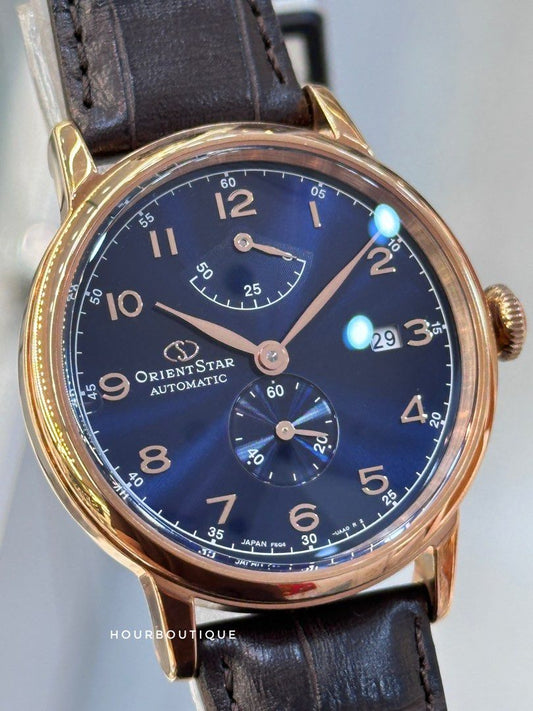 Brand New Orient Star Rose Gold Case with MidNight Blue Dial Mens Automatic Watch RE-AW0005L