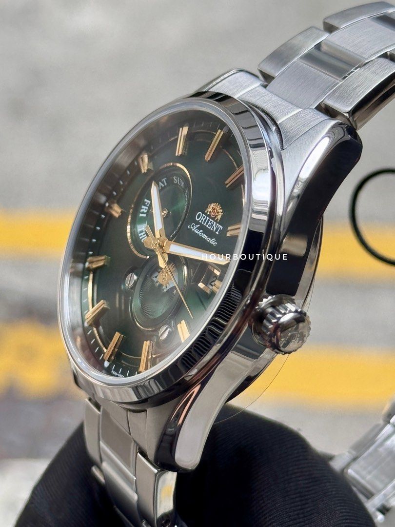 Brand New Orient Stretto Sun & Moon Green Dial Automatic Watch RA-AK0314E