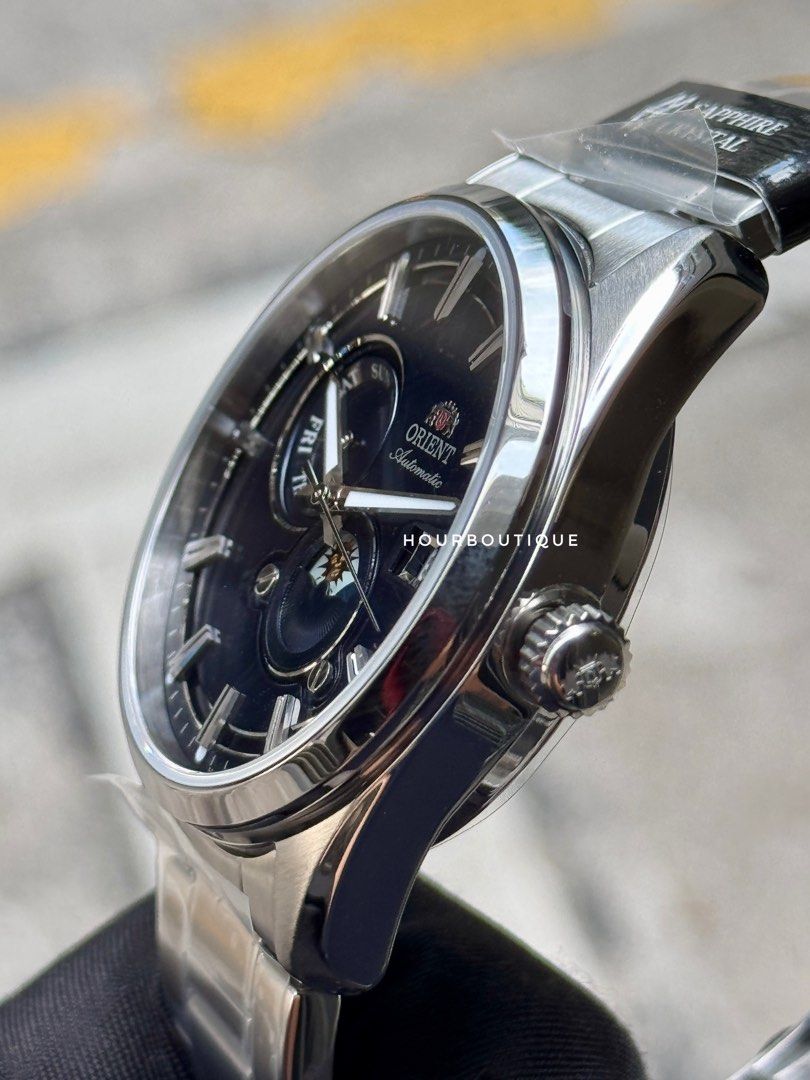 Brand New Orient Stretto Sun & Moon Blue Dial Automatic Watch RA-AK0315L