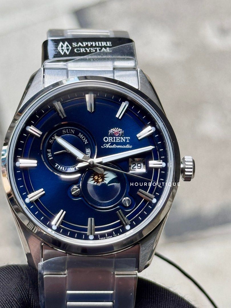 Brand New Orient Stretto Sun & Moon Blue Dial Automatic Watch RA-AK0315L