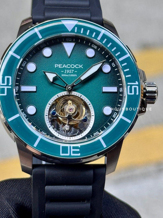 Brand New Peacock Divers Tourbillon Mechanical Watch Green Dial