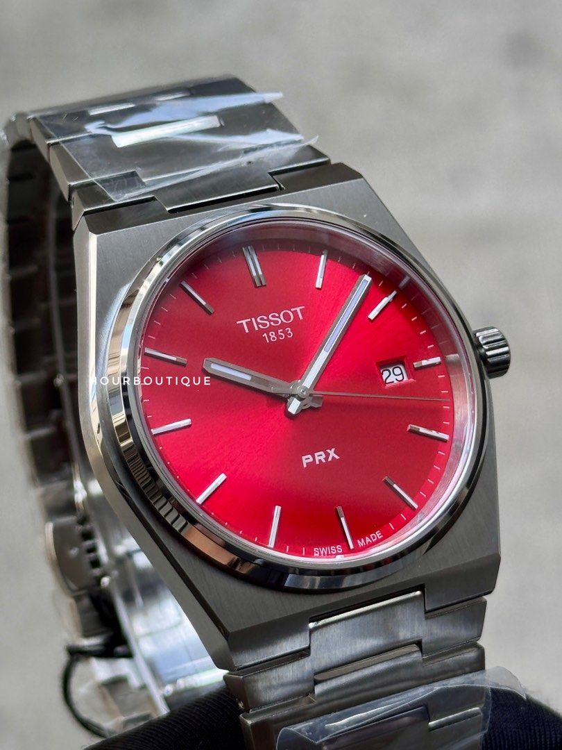 Brand New Prx Quartz Sunray Red Dial 40mm Swiss Made Watch T137.410.11.421.00