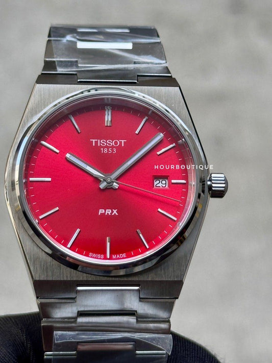 Brand New Prx Quartz Sunray Red Dial 40mm Swiss Made Watch T137.410.11.421.00