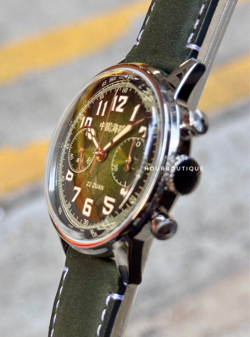 Brand New SeaGull 1963 Green Textured Dial Mechanical Chronograph Mens Watch