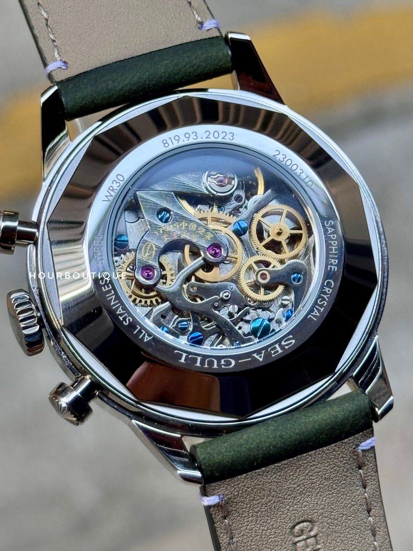 Brand New SeaGull 1963 Green Textured Dial Mechanical Chronograph Mens Watch