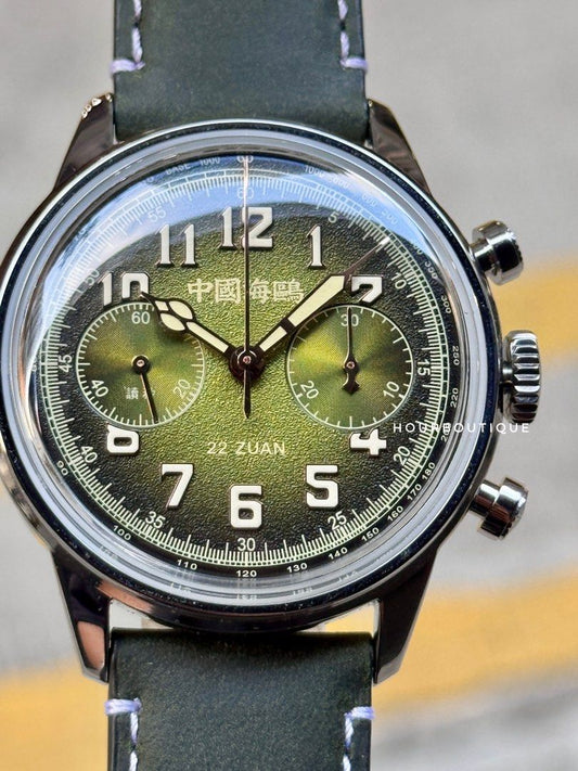 Brand New SeaGull 1963 Green Textured Dial Mechanical Chronograph Mens Watch