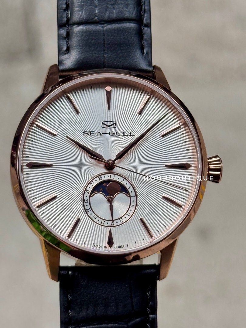 Brand New SeaGull Classic Rose Gold Case Automatic MoonPhase Watch