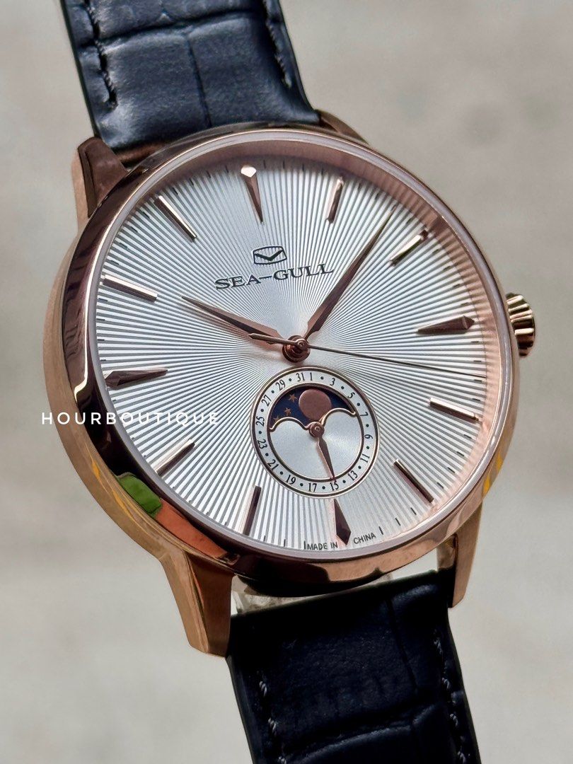 Brand New SeaGull Classic Rose Gold Case Automatic MoonPhase Watch