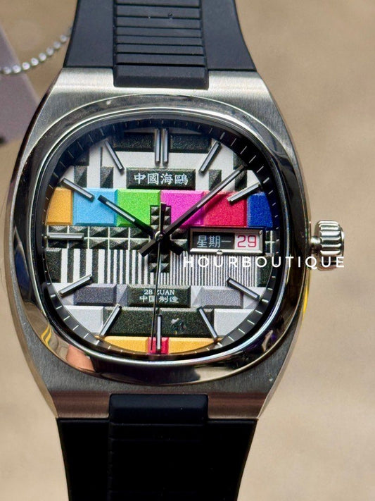 Brand New SeaGull Color TV Verison 2 Black Rubber Strap Automatic Watch