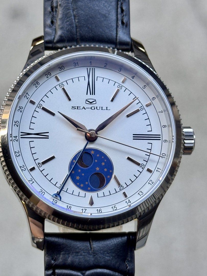 Brand New SeaGull MoonPhase Pointer Date Automatic White Dial Watch