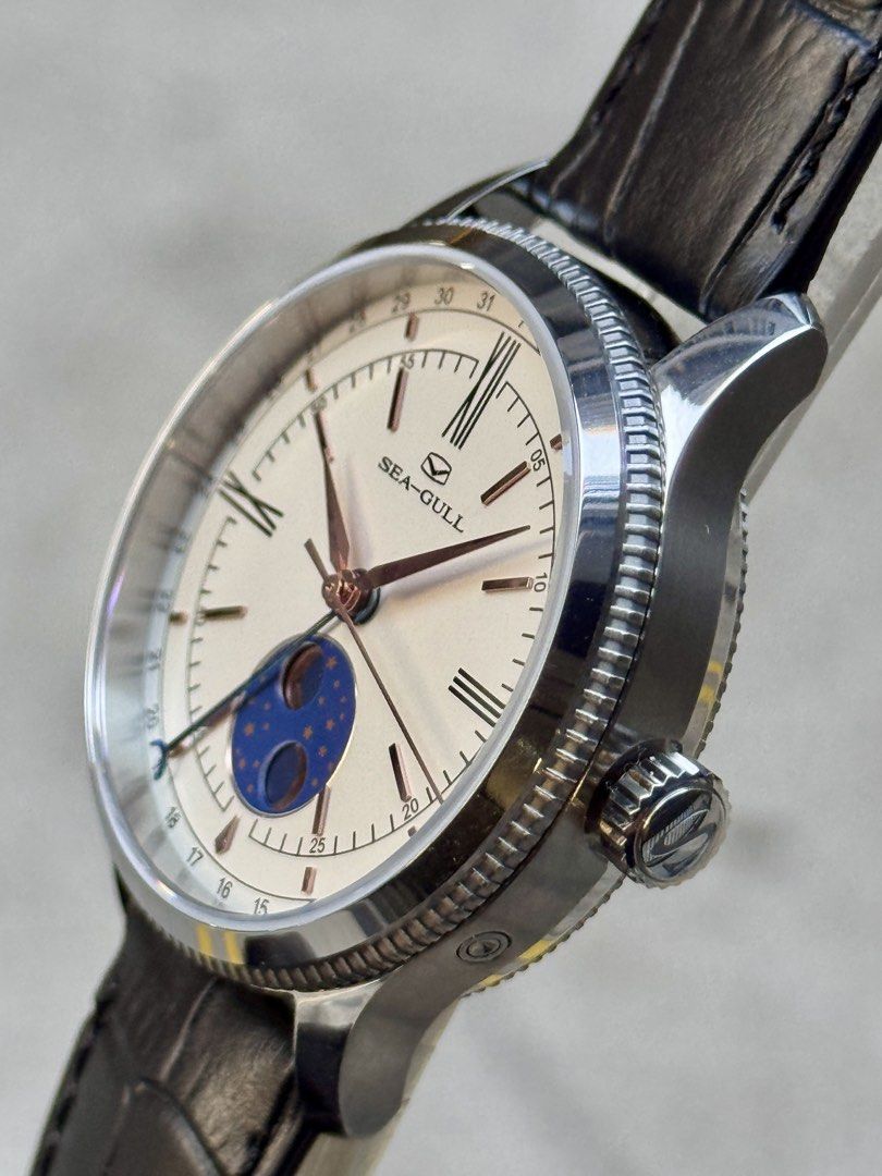 Brand New SeaGull MoonPhase Pointer Date Automatic White Dial Watch
