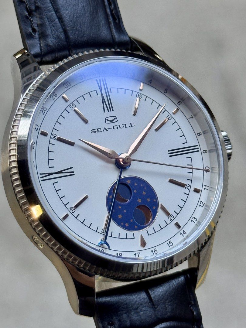 Brand New SeaGull MoonPhase Pointer Date Automatic White Dial Watch