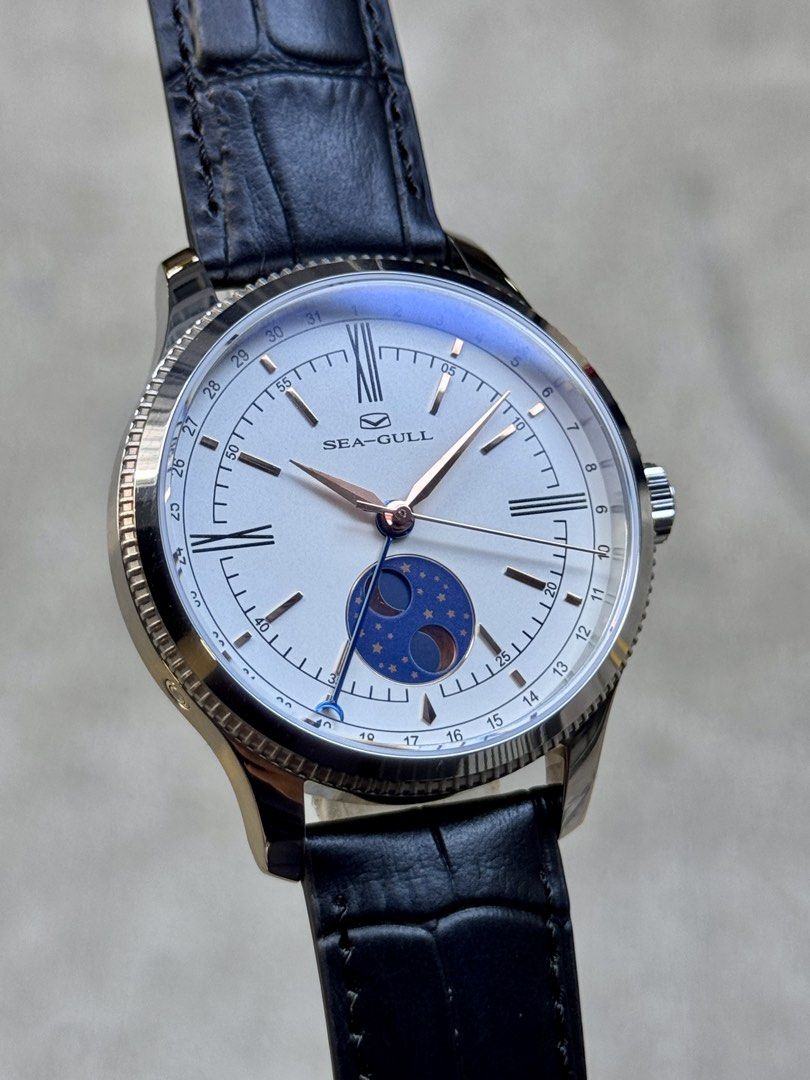 Brand New SeaGull MoonPhase Pointer Date Automatic White Dial Watch