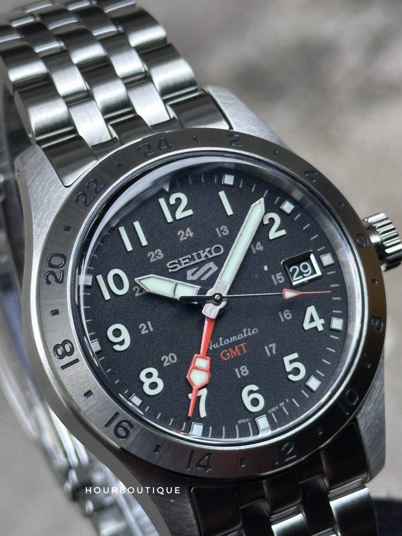 Brand New Seiko 5 Black Dial Explorer Automatic GMT Watch SSK023K1