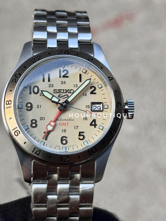 Brand New Seiko 5 GMT Cream Dial Automatic FieldWatch HBD002K1