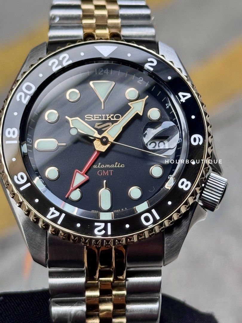 Brand New Seiko 5 GMT Two Tone Automatic Watch with after market bracelet SSK036K1