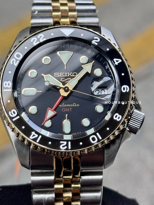 Brand New Seiko 5 GMT Two Tone Automatic Watch with after market bracelet SSK036K1