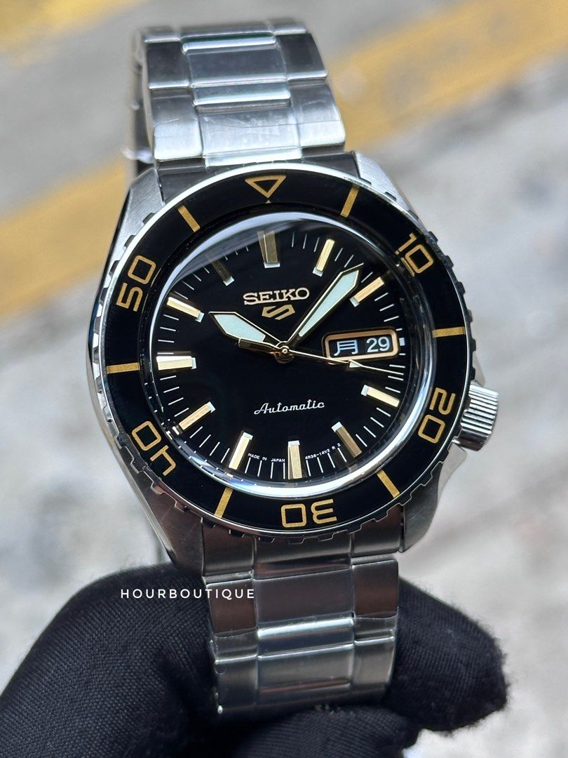 Brand New Seiko 5 Made In Japan Version Black Gold Dial Automatic Watc HOUR BOUTIQUE SINGAPORE