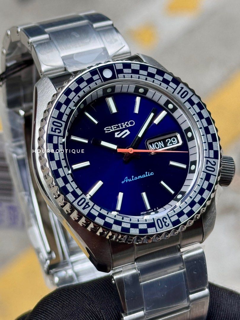 Brand New Seiko 5 Sports Racing Bezel Blue Dial Automatic Watch SRPK65K1