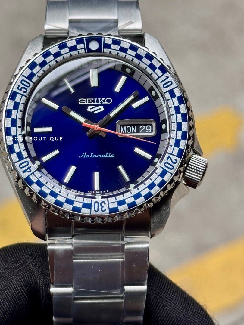 Brand New Seiko 5 Sports Racing Bezel Blue Dial Automatic Watch SRPK65K1