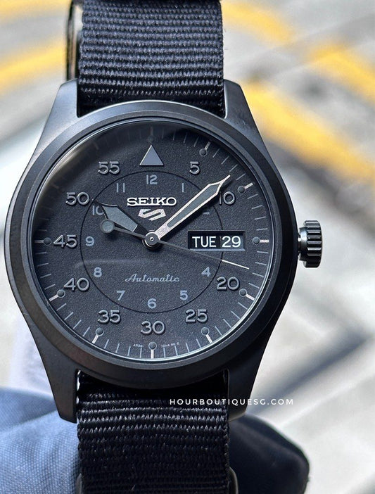 Brand New Seiko 5 Stealth Black Aviator Dial Men's Automatic Watch SRPJ11K1