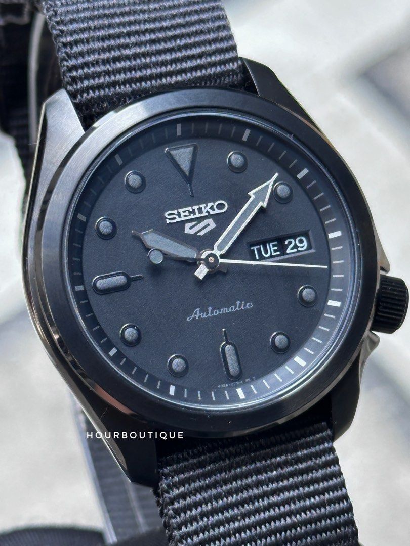 Brand New Seiko 5 Stealth Black Nato Strap , Mens Automatic Watch SRPE69K1