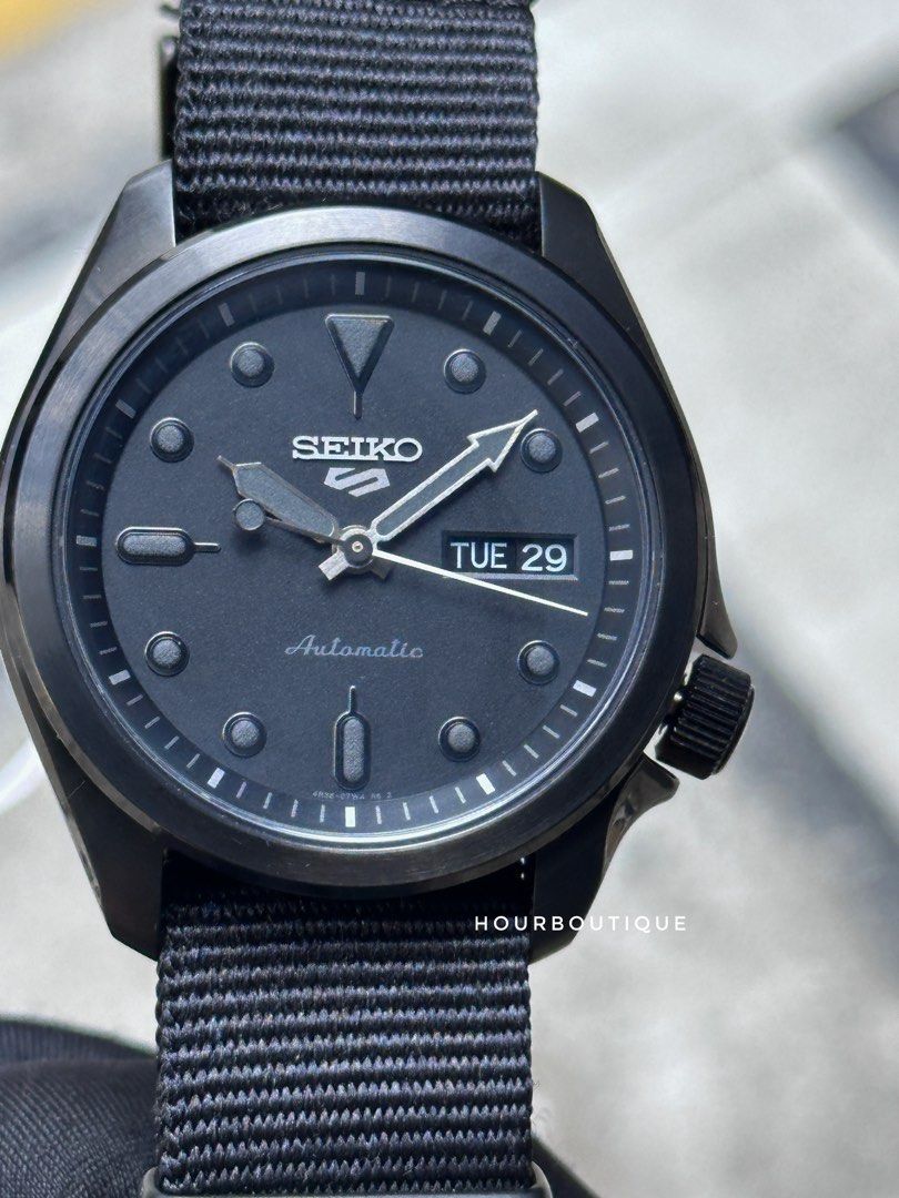 Brand New Seiko 5 Stealth Black Nato Strap , Mens Automatic Watch SRPE69K1