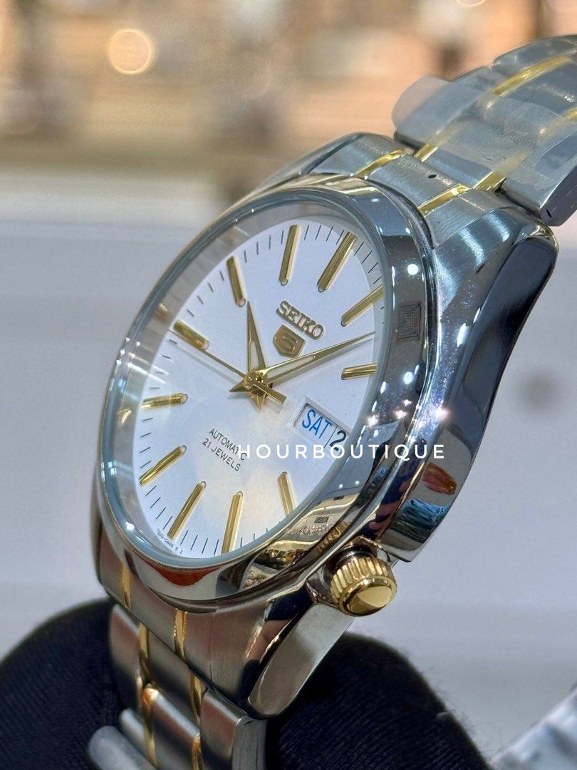 Brand New Seiko 5 Two Tone White Dial 37mm Automatic Watch SNKL47K1