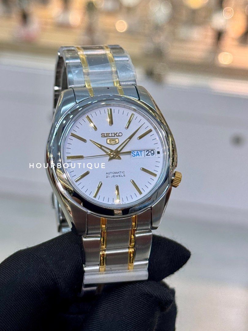 Brand New Seiko 5 Two Tone White Dial 37mm Automatic Watch SNKL47K1