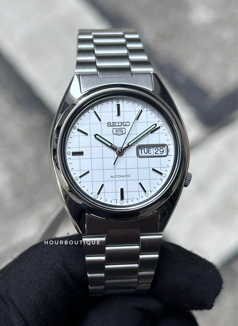 Brand New Seiko 5 White Checkered Dial 37mm Automatic Watch SNXF05K1