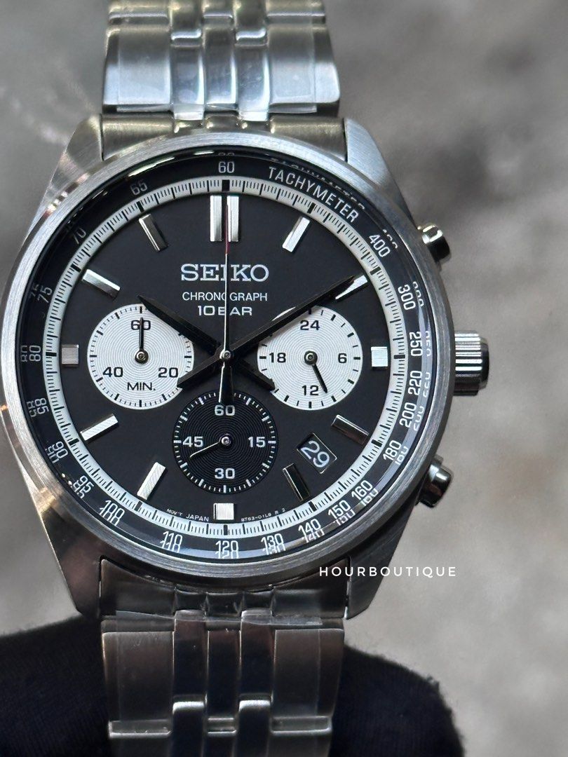 Brand New Seiko Black Dial Reverse Panda Quartz Chronograph SSB429P1