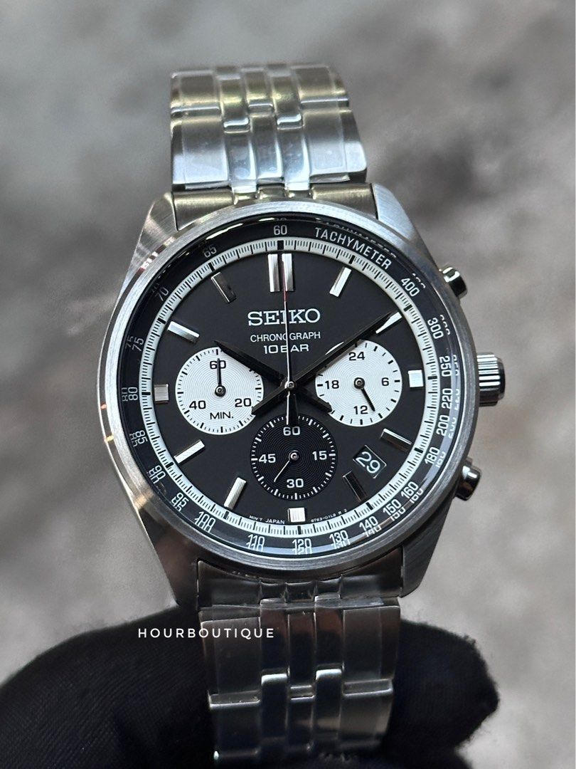 Brand New Seiko Black Dial Reverse Panda Quartz Chronograph SSB429P1