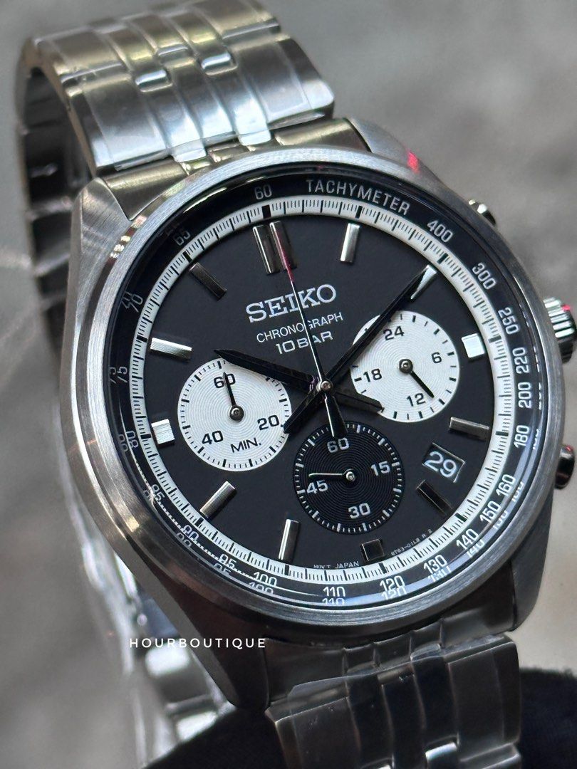 Brand New Seiko Black Dial Reverse Panda Quartz Chronograph SSB429P1