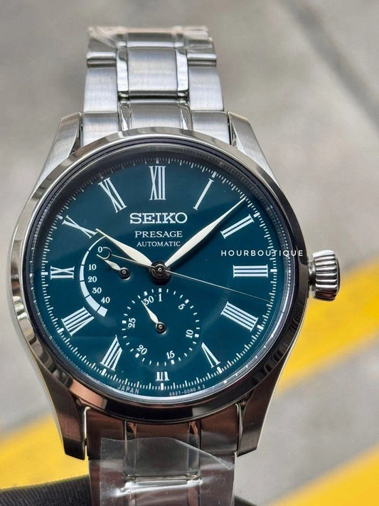 Brand New Seiko Boutique Exclusive Green Enamel Presage Automatic Dress Watch SPB173J1