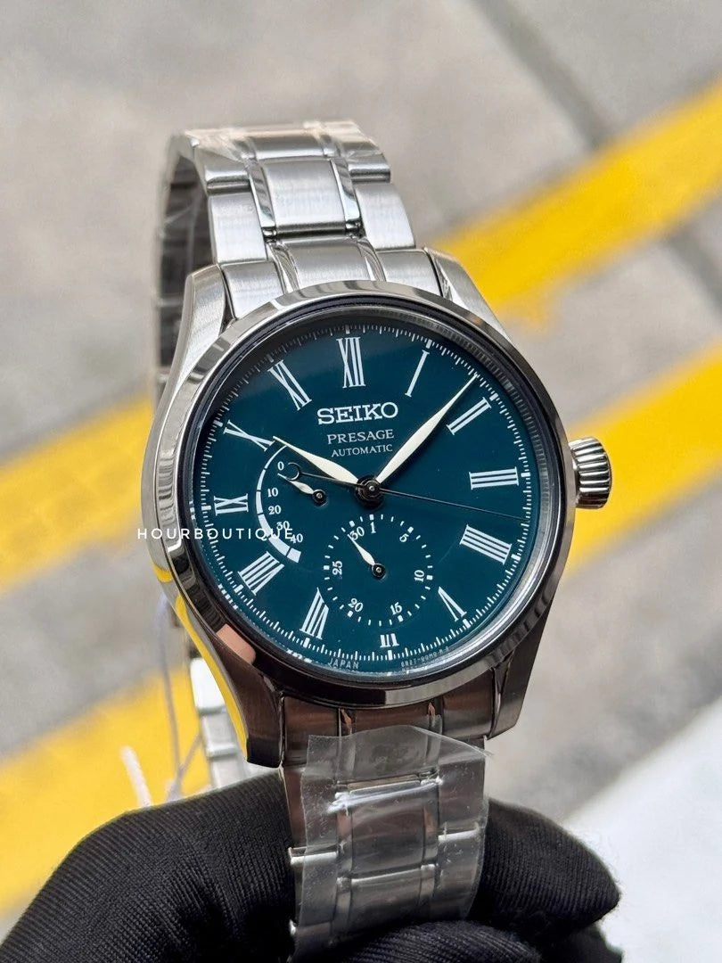 Brand New Seiko Boutique Exclusive Green Enamel Presage Automatic Dress Watch SPB173J1