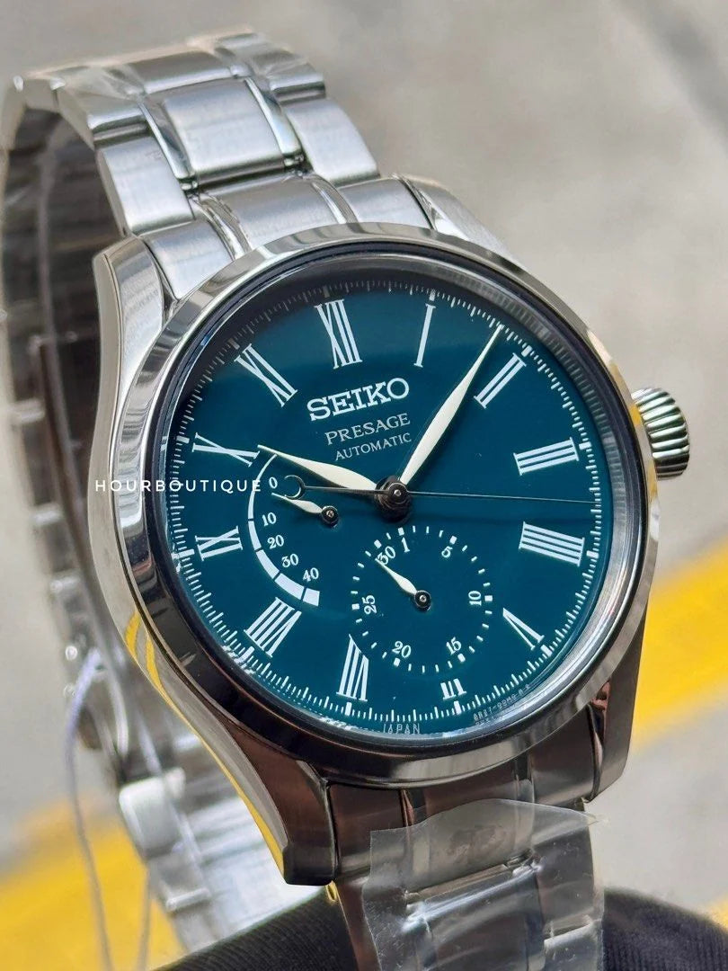Brand New Seiko Boutique Exclusive Green Enamel Presage Automatic Dress Watch SPB173J1