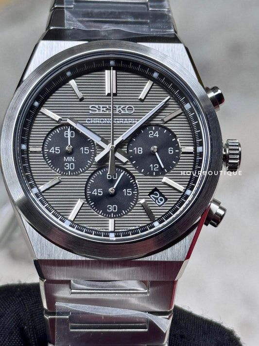 Brand New Seiko Chronograph Quartz Grey Dial Mens Watch SSB455P1