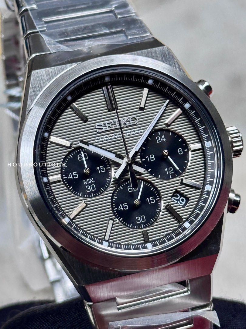 Brand New Seiko Chronograph Quartz Grey Dial Mens Watch SSB455P1
