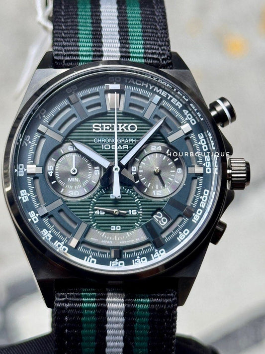 Brand New Seiko Chronograph Quartz Green Dial Mens Watch SSB411P1