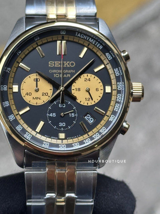 Brand New Seiko Half Gold Quartz Chronograph Watch SSB430P1