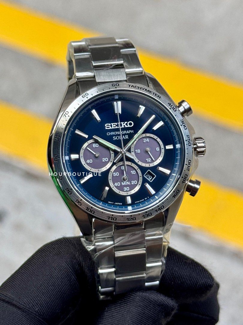 Brand New Seiko Japan Exclusive Blue Dial Solar Chronograph Watch SBPY183