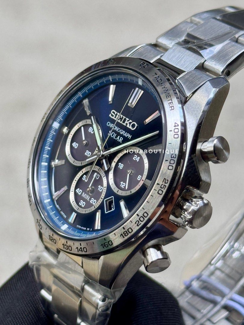 Brand New Seiko Japan Exclusive Blue Dial Solar Chronograph Watch SBPY183