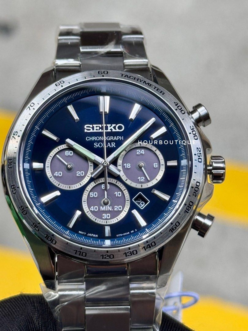 Brand New Seiko Japan Exclusive Blue Dial Solar Chronograph Watch SBPY183