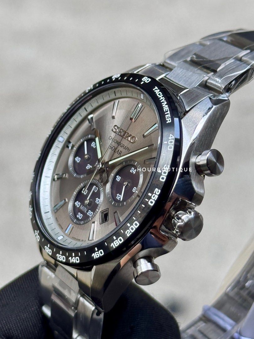 Brand New Seiko Japan Exclusive Grey Dial Solar Chronograph Watch SBPY181